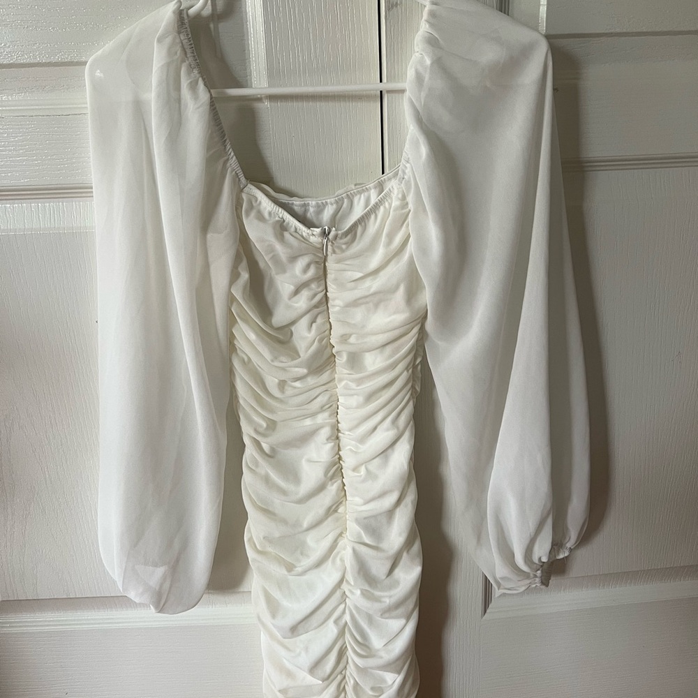 Princess Polly Cream Sheath Mini Dress with Bishop Sleeves